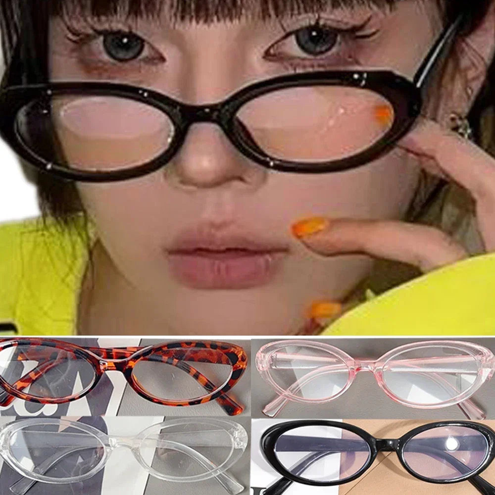 

Fashion Y2k Small Oval Anti Blue Light Glasses Vintage Oval Frames Plain Glasses Retro Leopard Eyegalsses Eye Protection Eyewear