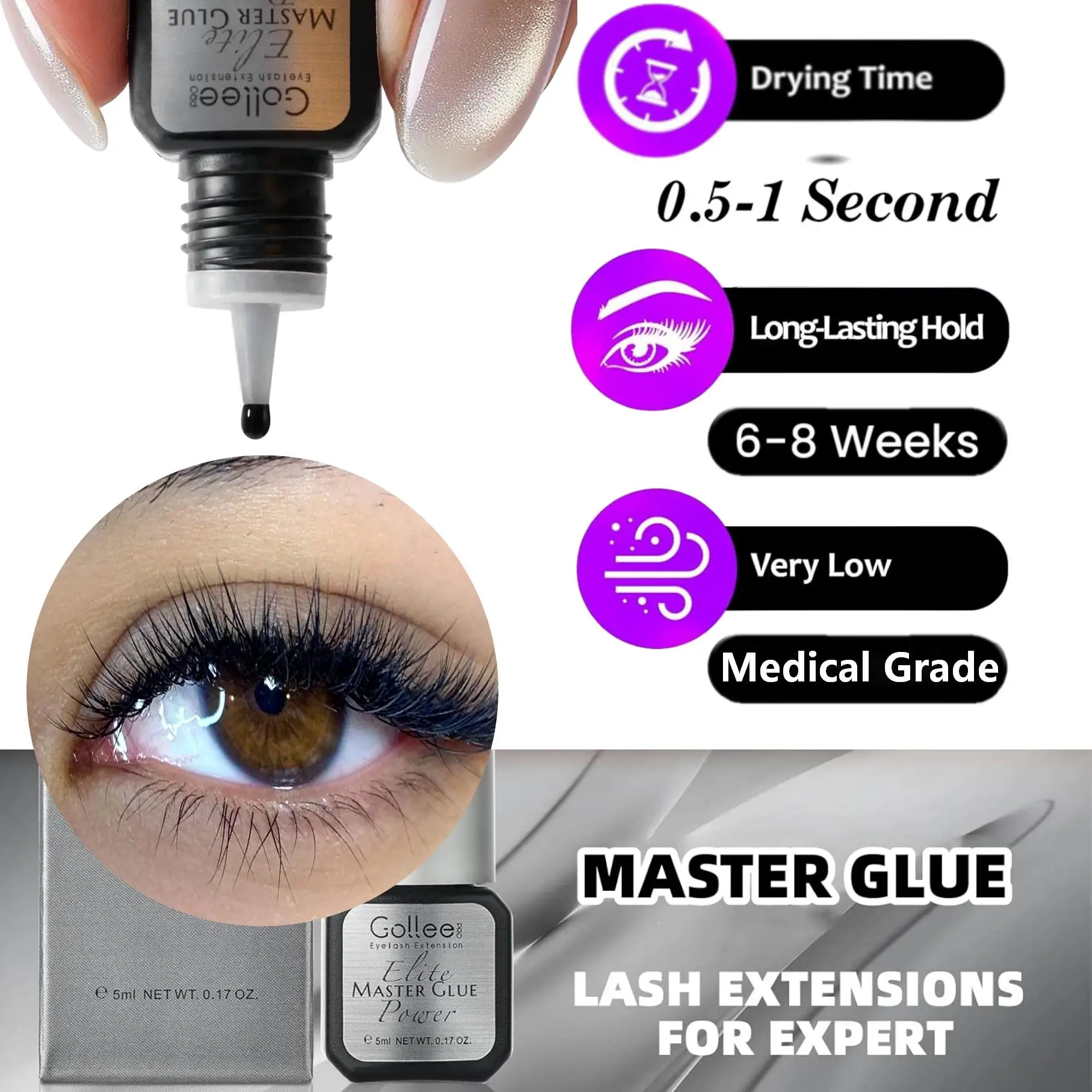 

Клей для наращивания ресниц Gollee For Master of Eyelash Grafting, быстросохнущий (0,5 с), водостойкий, максимальная фиксация, срок сохранения 6-8 недель.