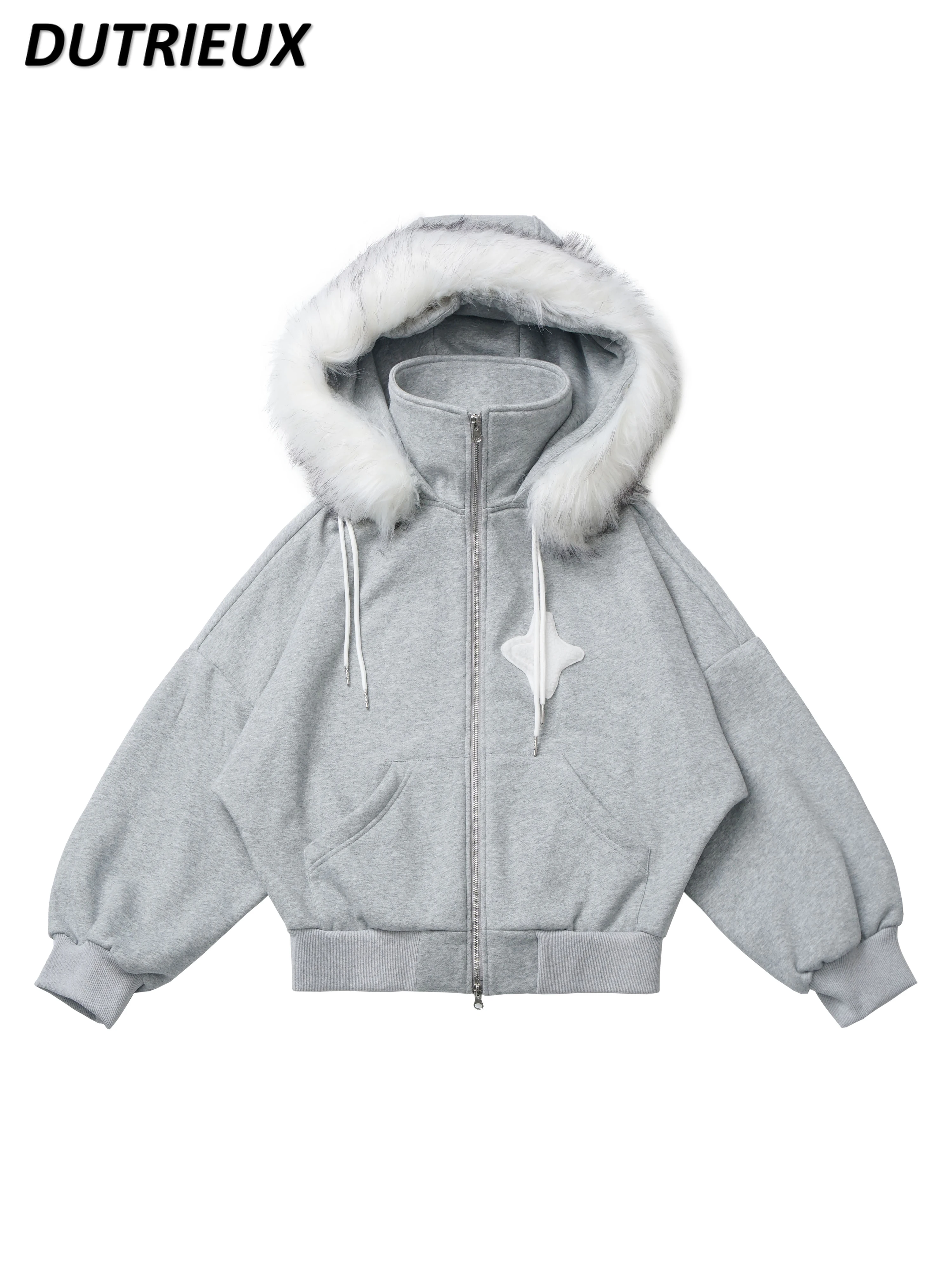 Sweet Cute Fur Collar Plush Ladies Loose Jacket Plaid Design Sense Thin Fshion New Autumn Winter Casual Coats for Women