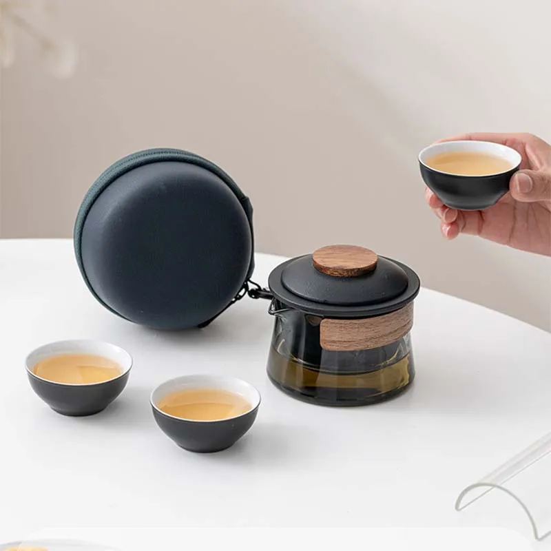 Zen Teapot and Tea Cup Set Kit Household Tea Making Travel Teaware Set Outdoor Portable Bag Chinese Tea Supplies 1 Bowl 3 Cup