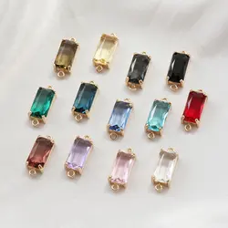 4PCS Glass Rectangle Connectors Pendant Charms for Jewelry Making Findings Components DIY Hand Made Brass Pendants 8*22mm