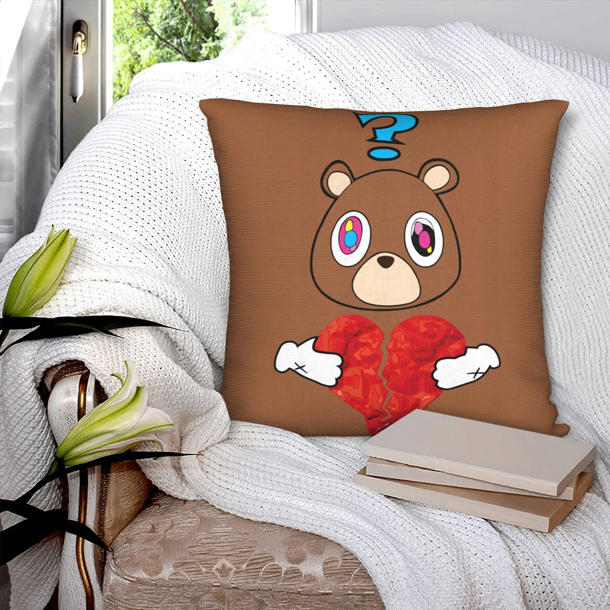 Kanye West Bear Heart Break Pillow Sofa  Modern Cushion Cover Square Pillowcase