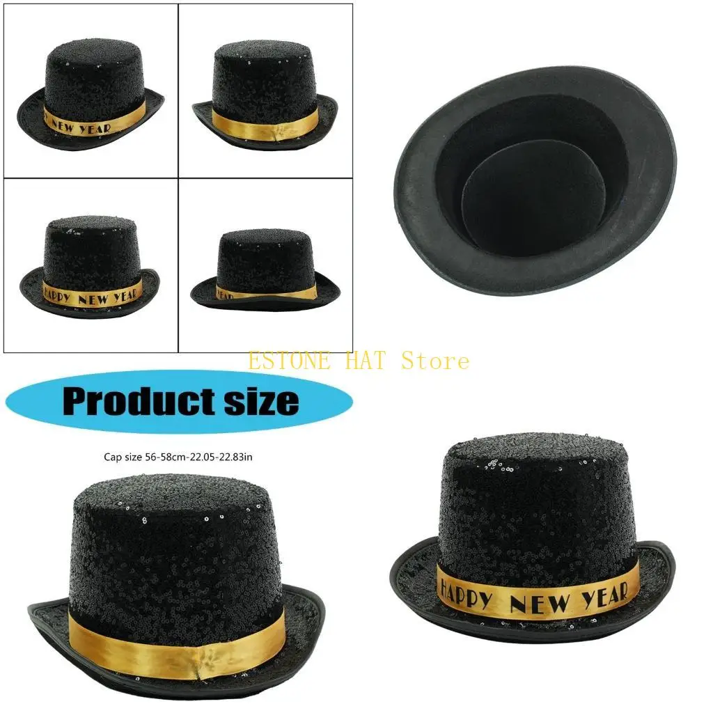 49MF Eye Catching New Year Chistera Hat Unisex Glitters Hat Stylish Celebration Hat