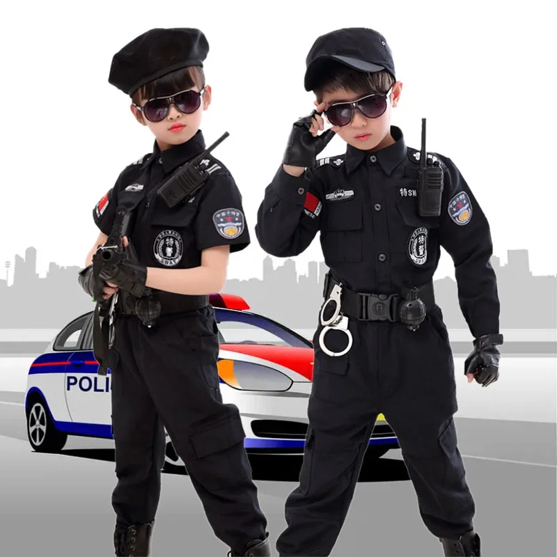 Policeman Costumes for Children Halloween Kids Party Carnival Police Uniform 110-160Cm Boys Army Policemen Cosplay Clothing Sets