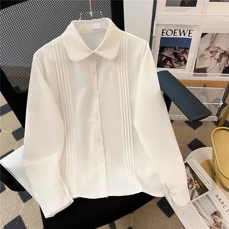 

Long Sleeve Shirts Womens Satin Button Down Tops Pleated Hem Breathable Workout Casual Relaxed Spring Comfortable Daily Clothing