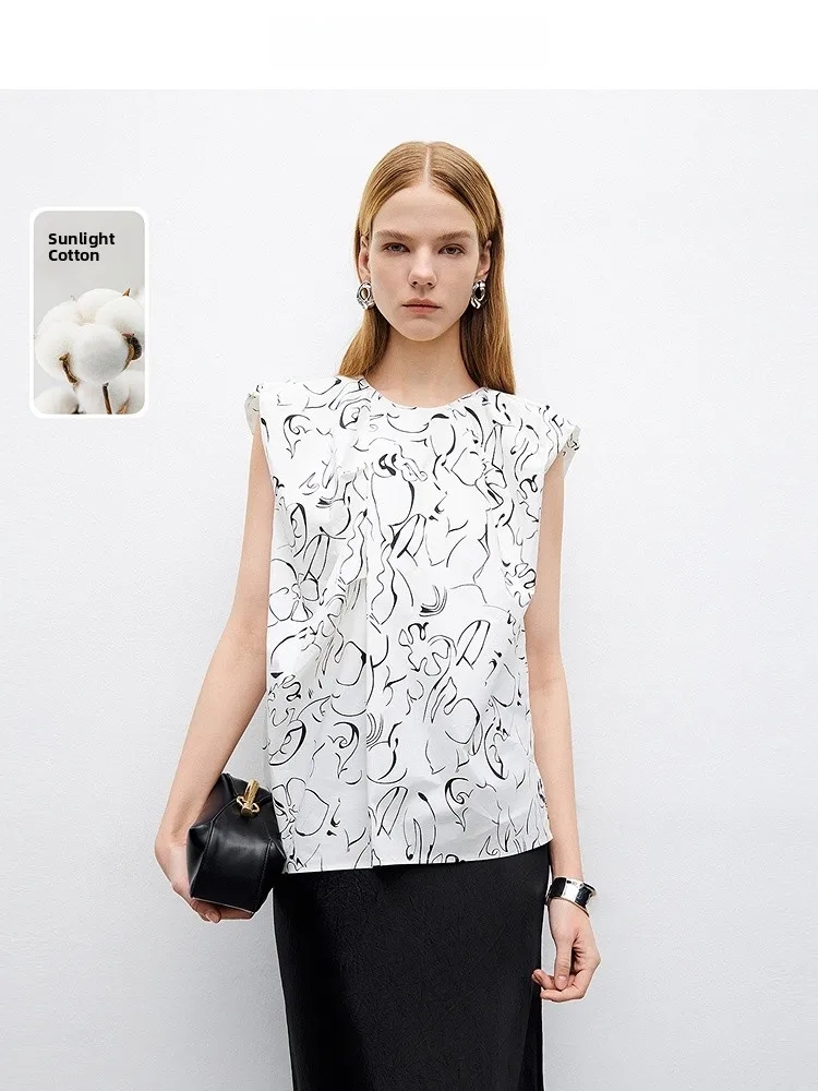 

Designice Ele round Ne Svel irt Commute Loose Slit Women's Top Cotton Polyester Blend Summer New Arrival