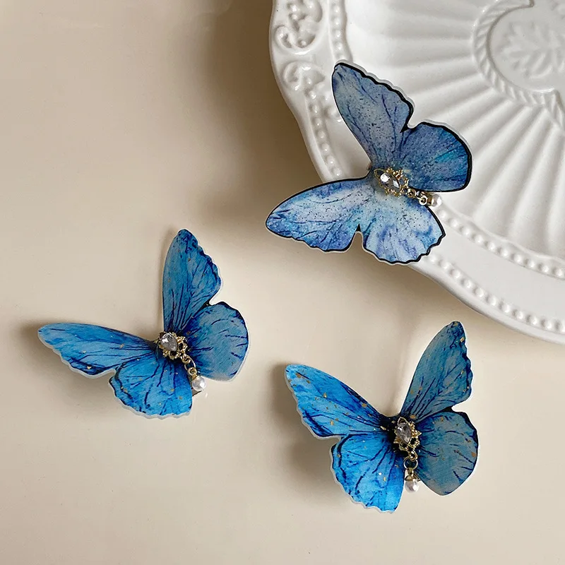 Blue Butterfly Hair Clip Multicolor Duckbill Rhinestone Clip Side Hairpin For Women Girls Sweet Bangs Ponytail Hairgrips