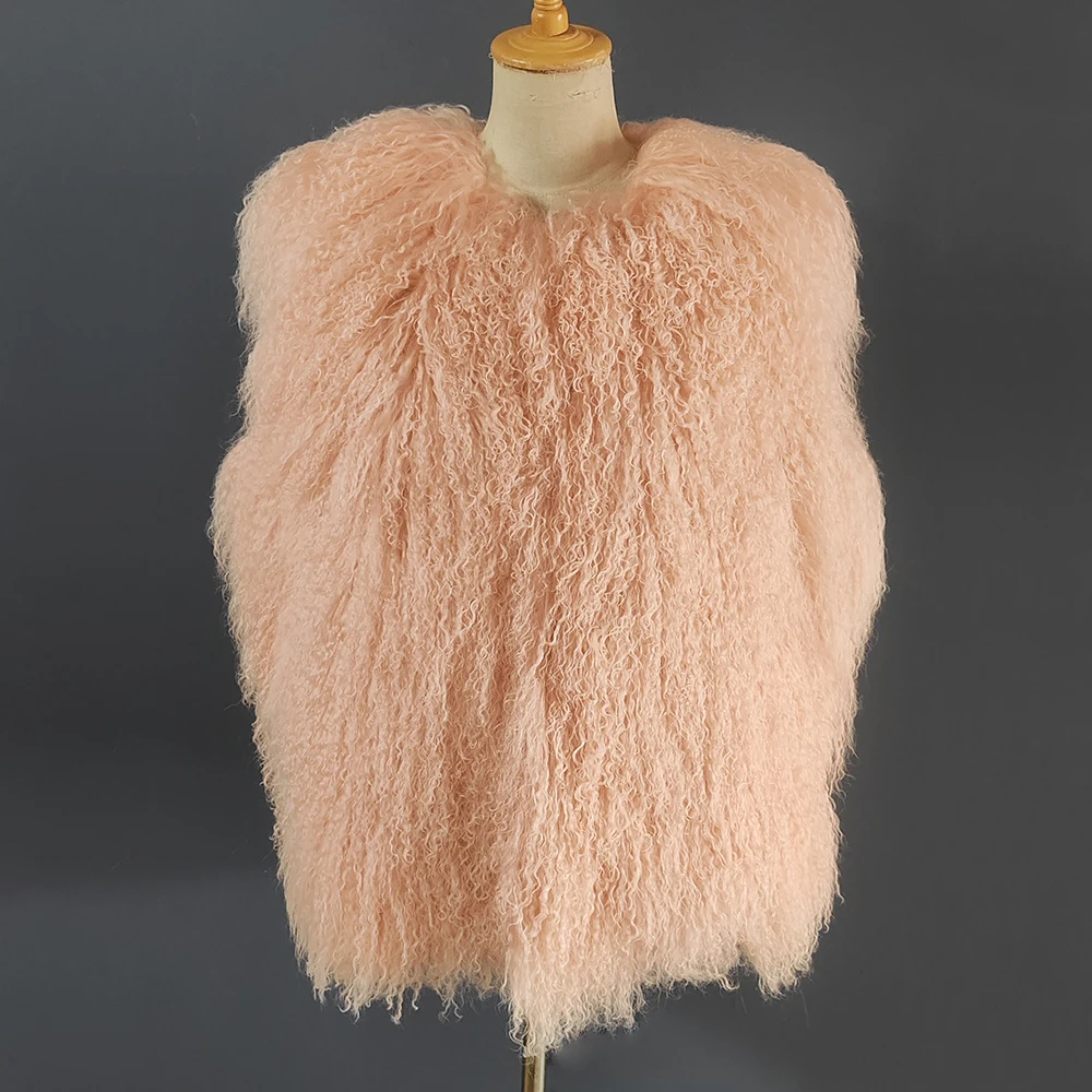 Furyoume سترة بلا أكمام منغوليا الحقيقية الأغنام الفراء سترة المرأة حقيقية الفراء جيليه صدرية