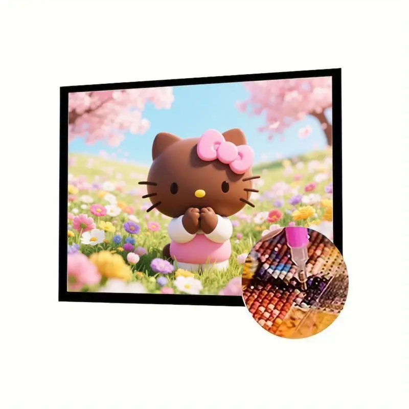 

1 шт. 5D набор для алмазной живописи «сделай сам» — милая мультяшная коричневая девушка в стиле «Hello Kitty» с розовым бантом в ярком весеннем цвете «Поле и чёр»