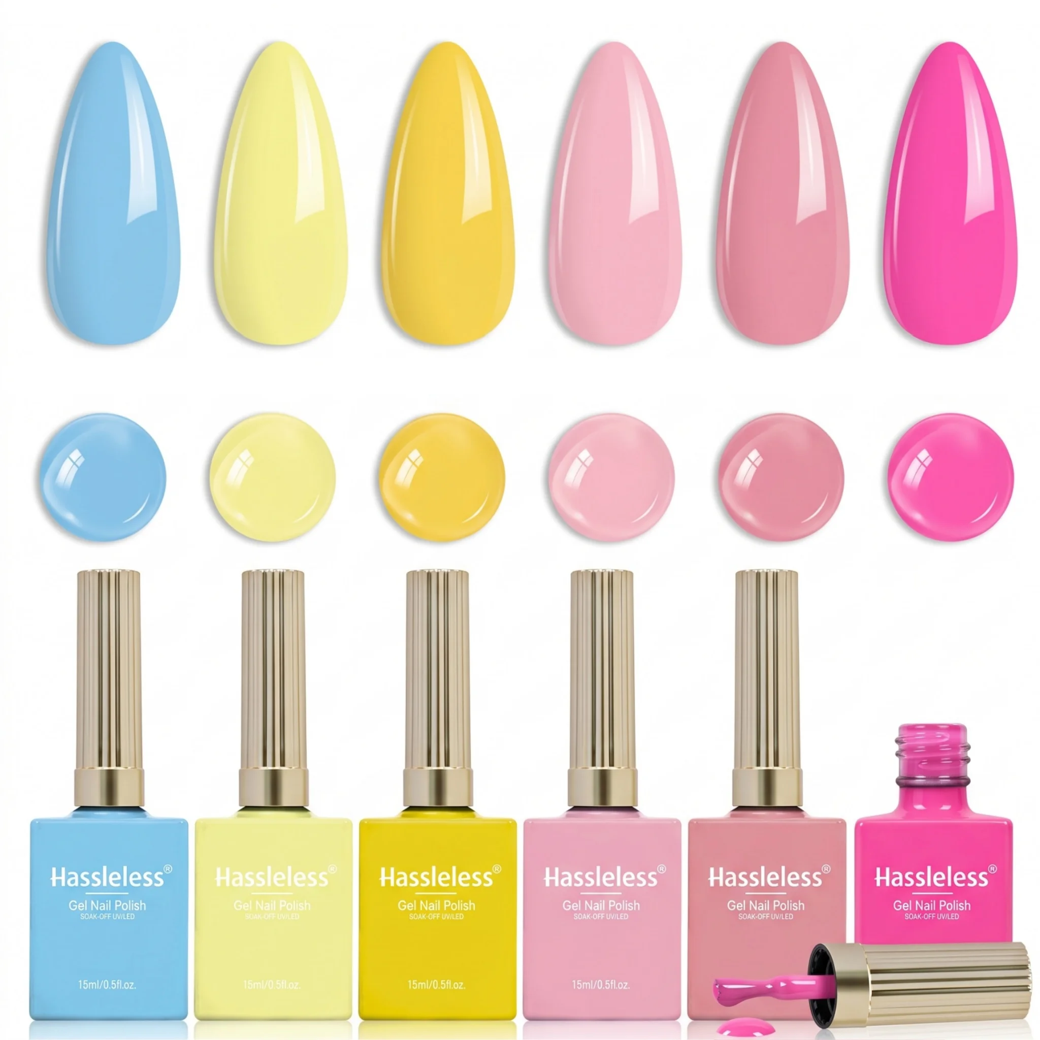 Hassleless 6Pcs Macaron Color Nail Polish Gel Set, Nail Art Starter Kit, Suitable for Home DIY Salon Use, Gift for Beginners and Women