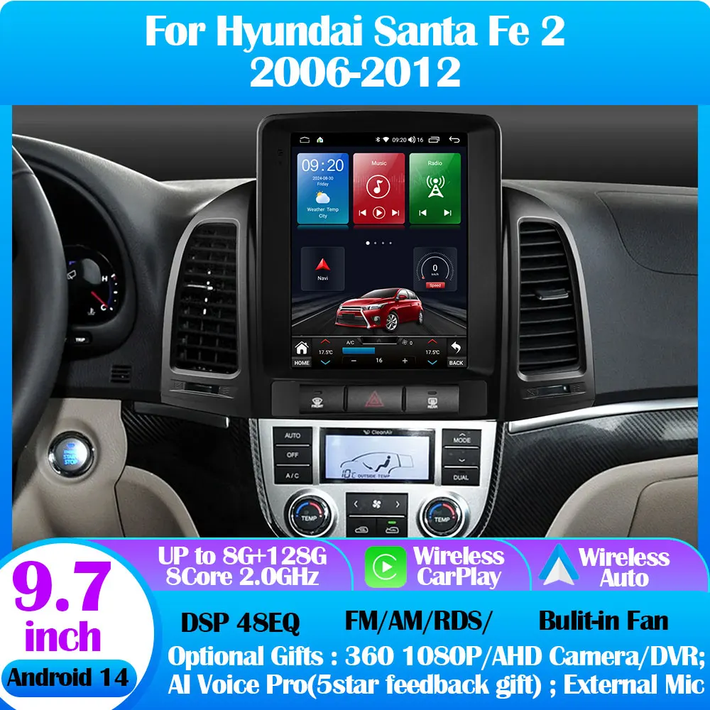 Android 14 For Hyundai Santa Fe 2 2006-2012 9.7