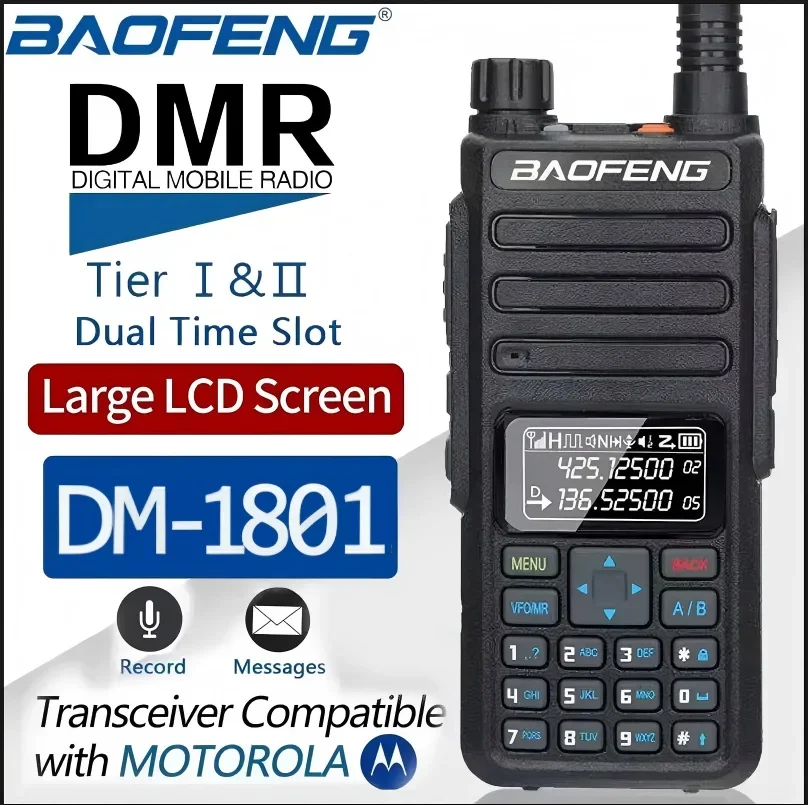 

Baofeng DR-1801 Двухдиапазонная двусторонняя радиостанция дальнего действия DMR Цифровая/аналоговая рация I & II с двумя слотами для обновления времени Радио