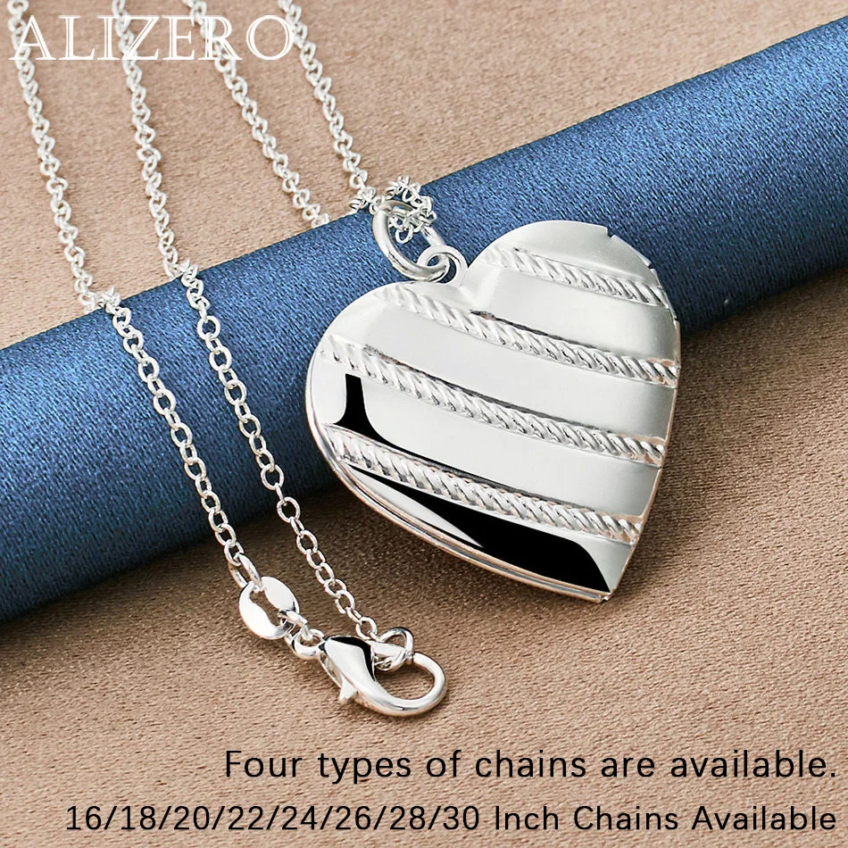 

ALIZERO 925 Sterling Silver Heart Photo Frame Pendant Necklace 16-30 In Chain For Women Fashion Jewelry Party and Daily Wear