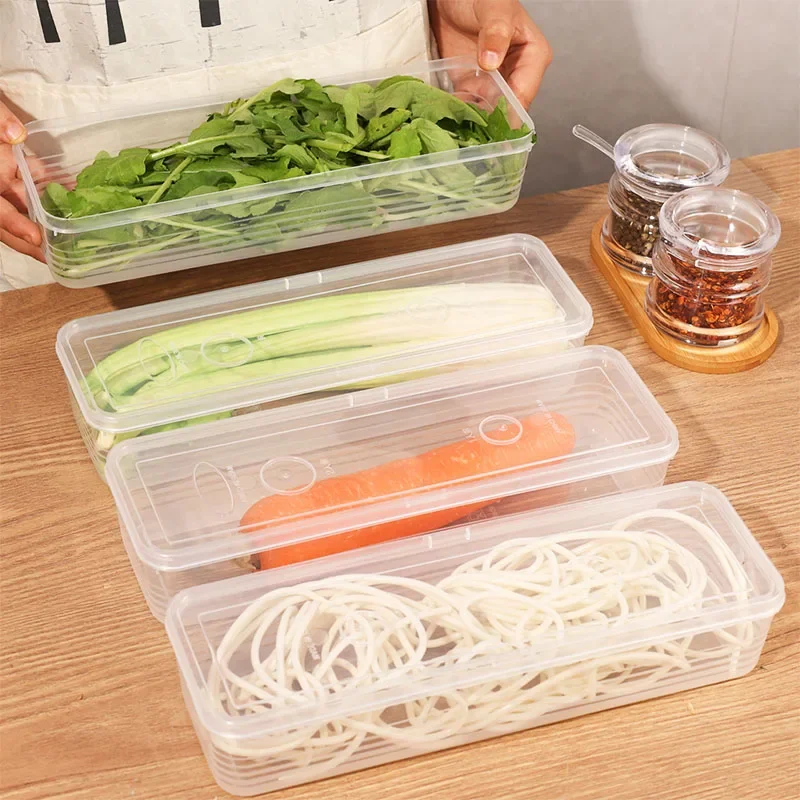 1-2Pcs Noodle Storage Boxes Long Vegetable Preservation Box Plastic Large Size Spaghetti Rectangle Food Fresh-keeping Sealed Box