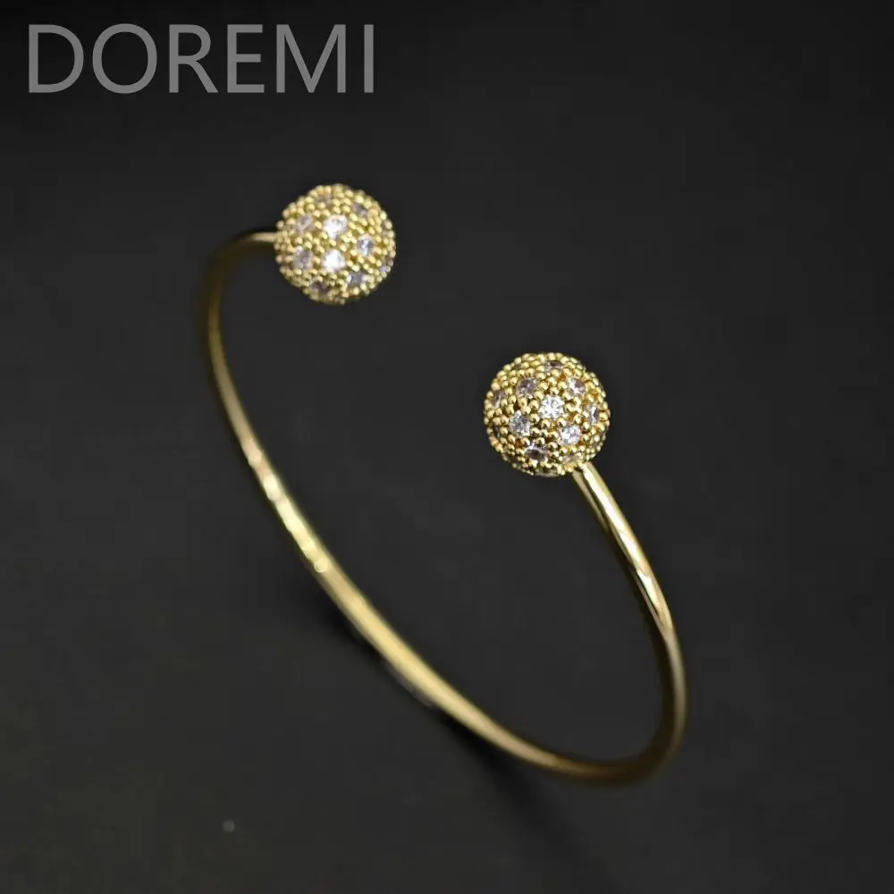 

DOREMI Brass Jewelry Real Gold Plated Charms Bangle Ball Zircon Cuff Bangle Women Custom Symbols Bangles