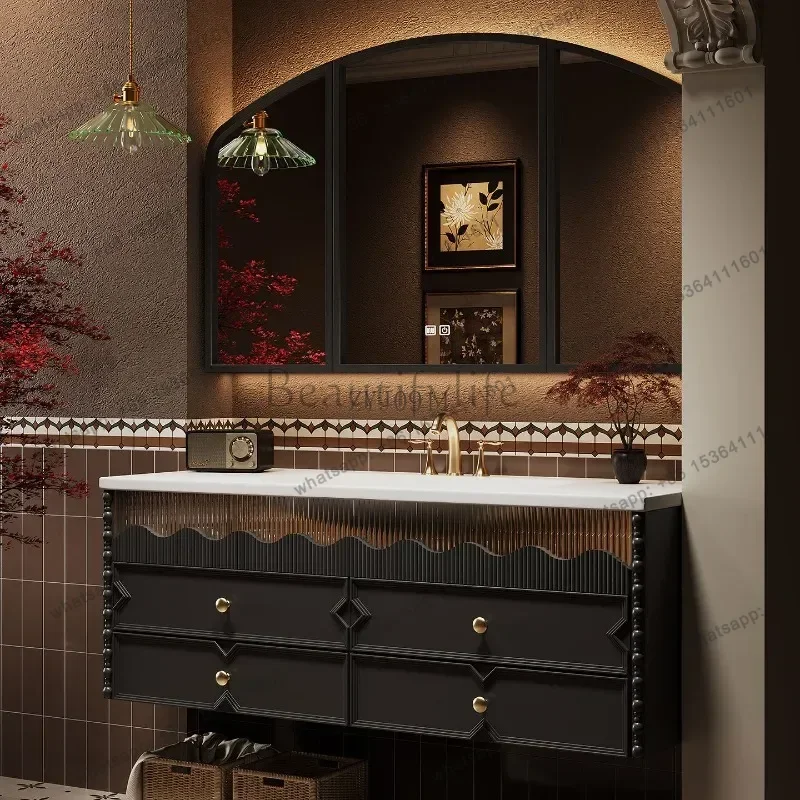 

French retro bathroom cabinet washbasin cabinet combination ceramic integrated washbasin