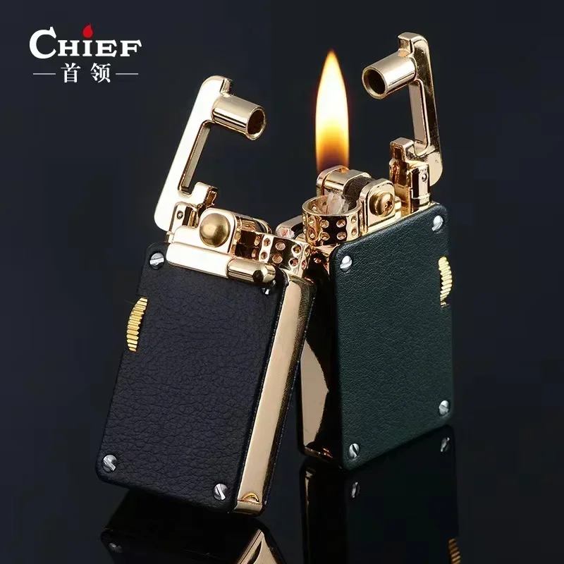 CHIEF Kerosene Lighter Rocker Kerosine Lichter Zeldzaam Winddicht Lederen Rookaansteker Creatief Gepersonaliseerd Cadeau