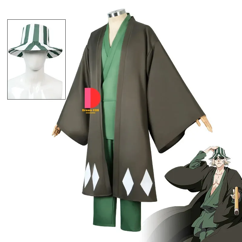 CyFashion Anime Kisuke Urahara Stroje Cosplay Mundurki Cosplay BLEACH Halloween Kimono Ręcznie Robiona Peruka Strój Peleryna Ekonomiczny