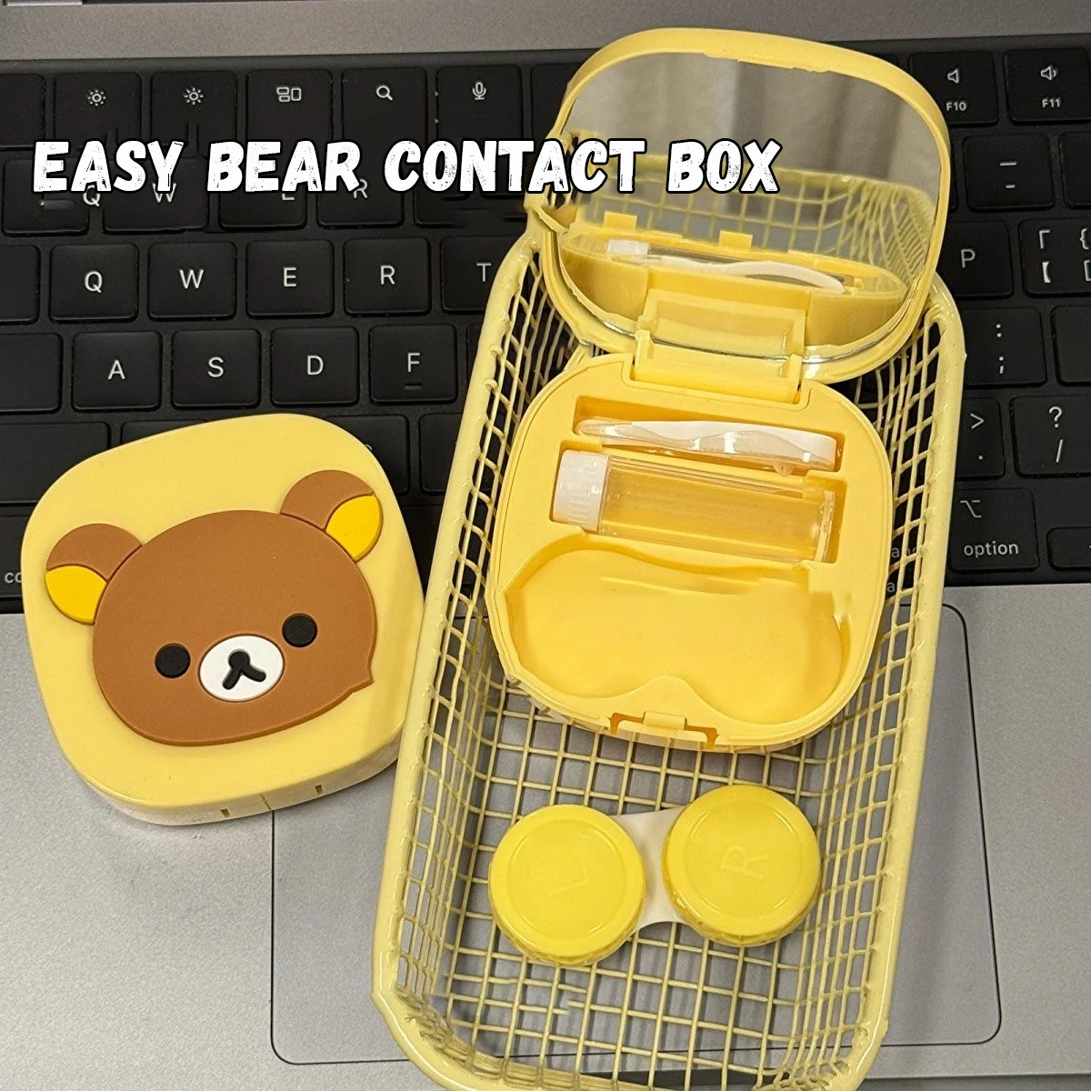 

Мультфильм Rilakkuma с зеркалом, мини-прекрасный контейнер для ухода за глазами, коробка для контактных линз, дорожные наборы, аксессуары для очков, органайзер