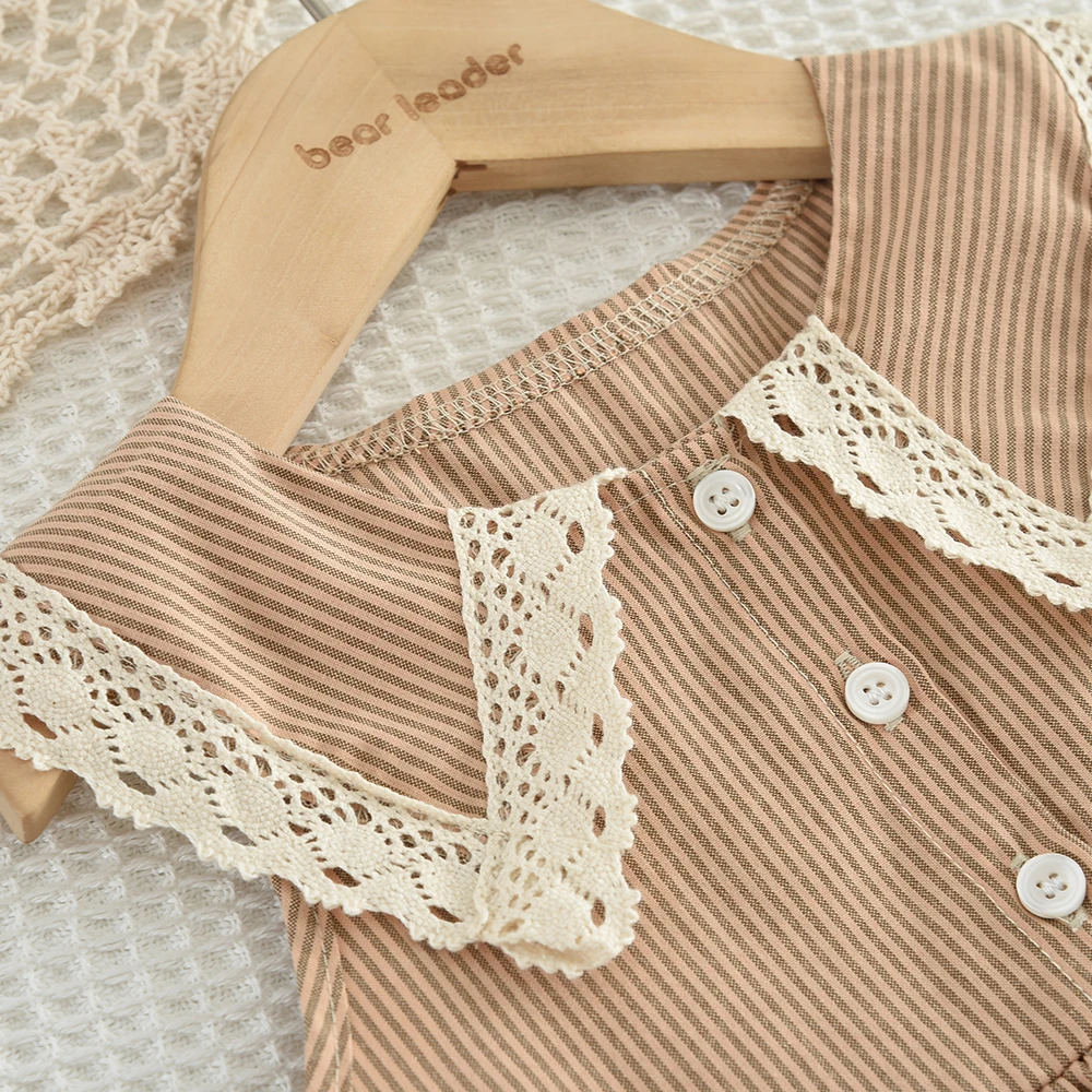 Casual Landschaft Stil Sommer Neue Spitze Revers Ärmelloses Plaid Kleid für Mädchen Süße Kleidung Koreanische Version – Detail 17
