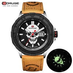 BORUSE Mens Brand Watches High Quality Luxury Leather Sport Waterproof Date Quartz Wristwatch for Men Relogio Masculino