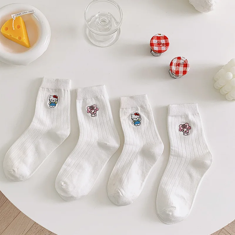 Милые носки Sanrio Hello Kitty My Melody, хлопковые носки без пиллинга, носки средней длины, удобные креативные носки, подарок на день рождения