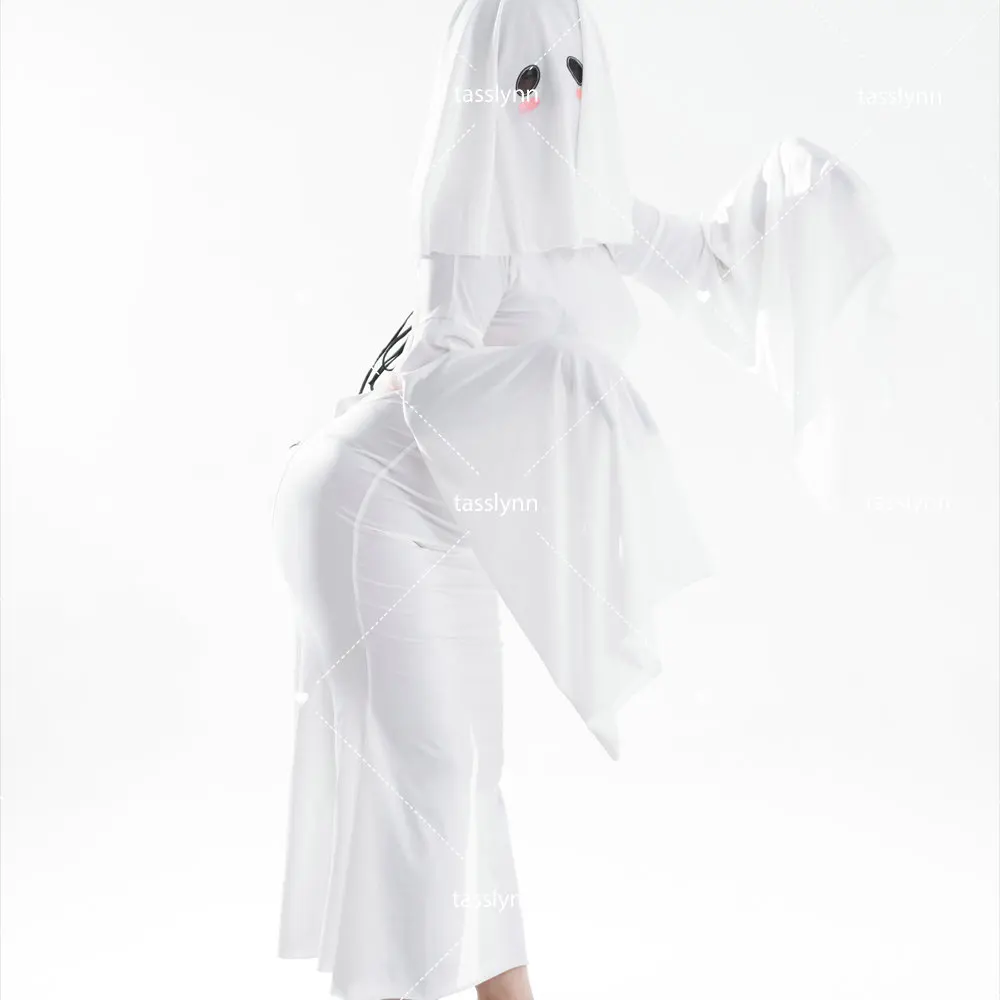 Female Ghost Cosplay Costume Halloween Scare Face Cape Scream Costume Adult Fancy Dress Halloween Cosplay Costume