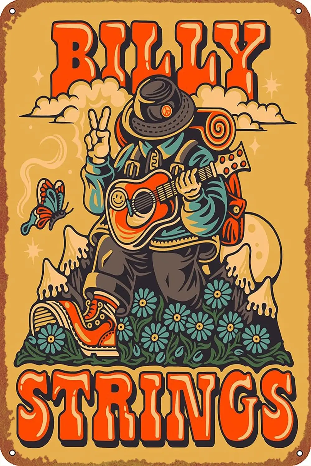 Billy Strings FALL WINTER 2021 Music Poster Metal Tin Sign Retro Wall Signs for Home Cafe Bar Pub Wall Decor 8x12 inch