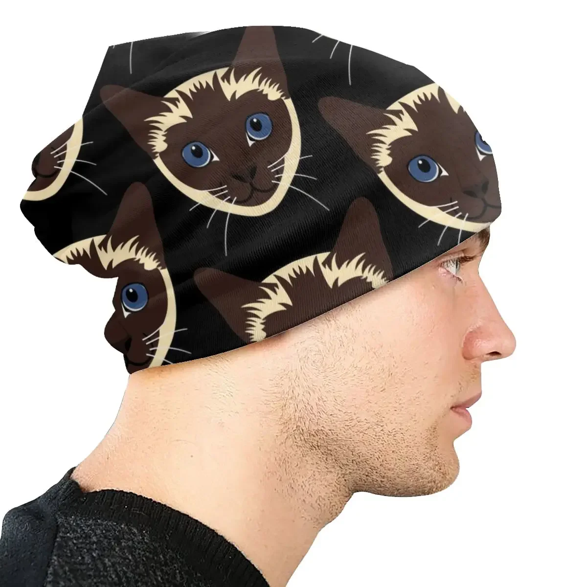 Bonnet tête de chat siamois personnalisé pour hommes et femmes, chapeau chaud, bonnets à motif Meezer, Street Ogo, casquettes d'automne et d'hiver