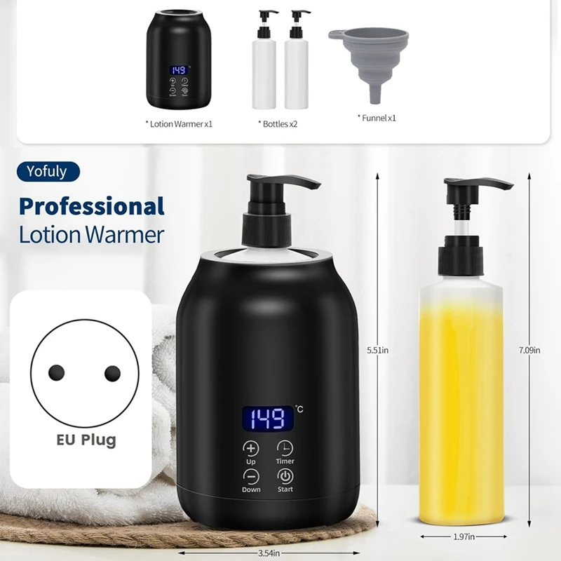 Massage Oil Warmer, Electric Massage Oil Digital Heater with Two Oil Bottles, Portable Lotion Heated Dispenser EU Plug