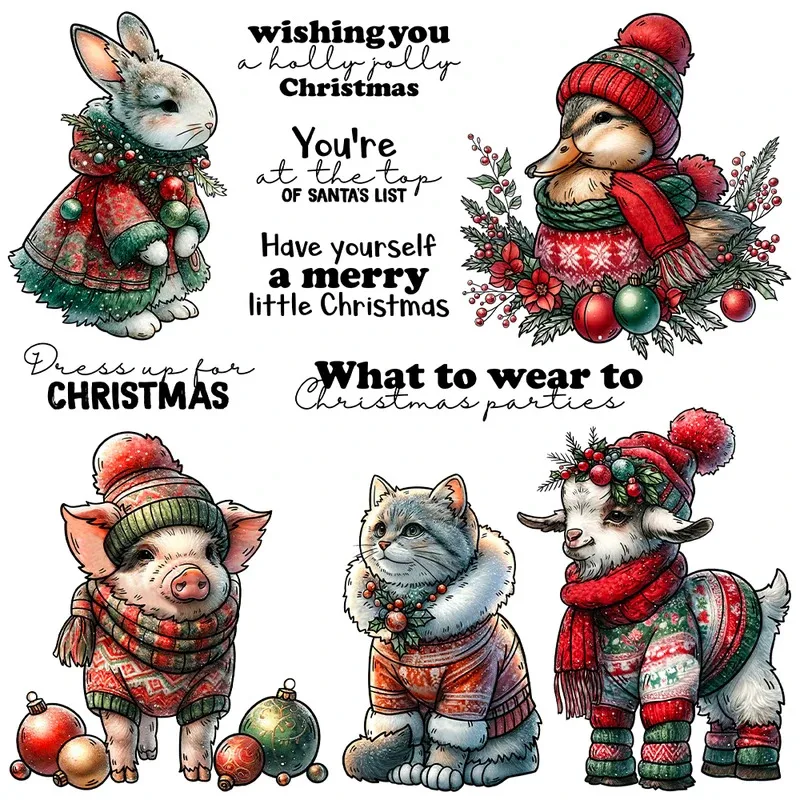 

Christmas Clear Stamps Cute Animals In Sweater DIY Scrapbooking Supplies Silicone Stamp For Card Making Albums Decor