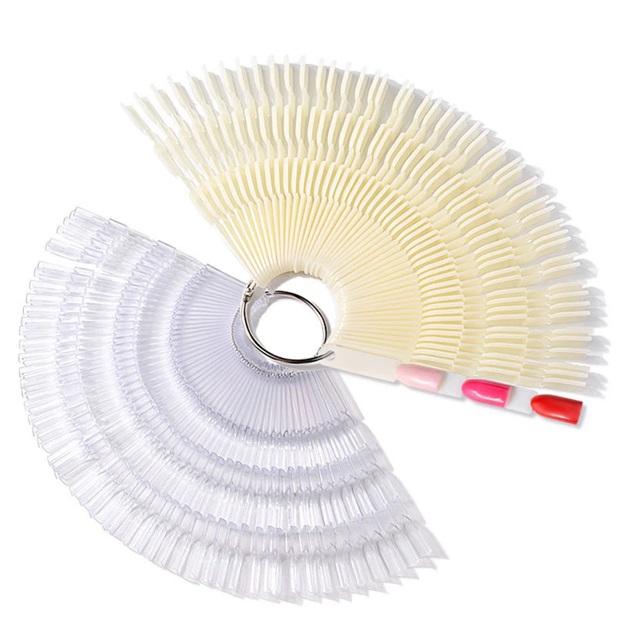 150pcs Nail Art Fan Shape Display Natural Chart Gel Polish Coloring Sample Practice Training False Nail With Removable Ring