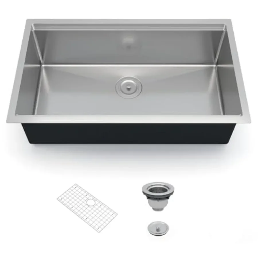 Undermount Kitchen Sink for Workstation Use, Stainless Steel, Brushed Finish, 10 Inch Depth with Integrated Ledge, Includes Bot