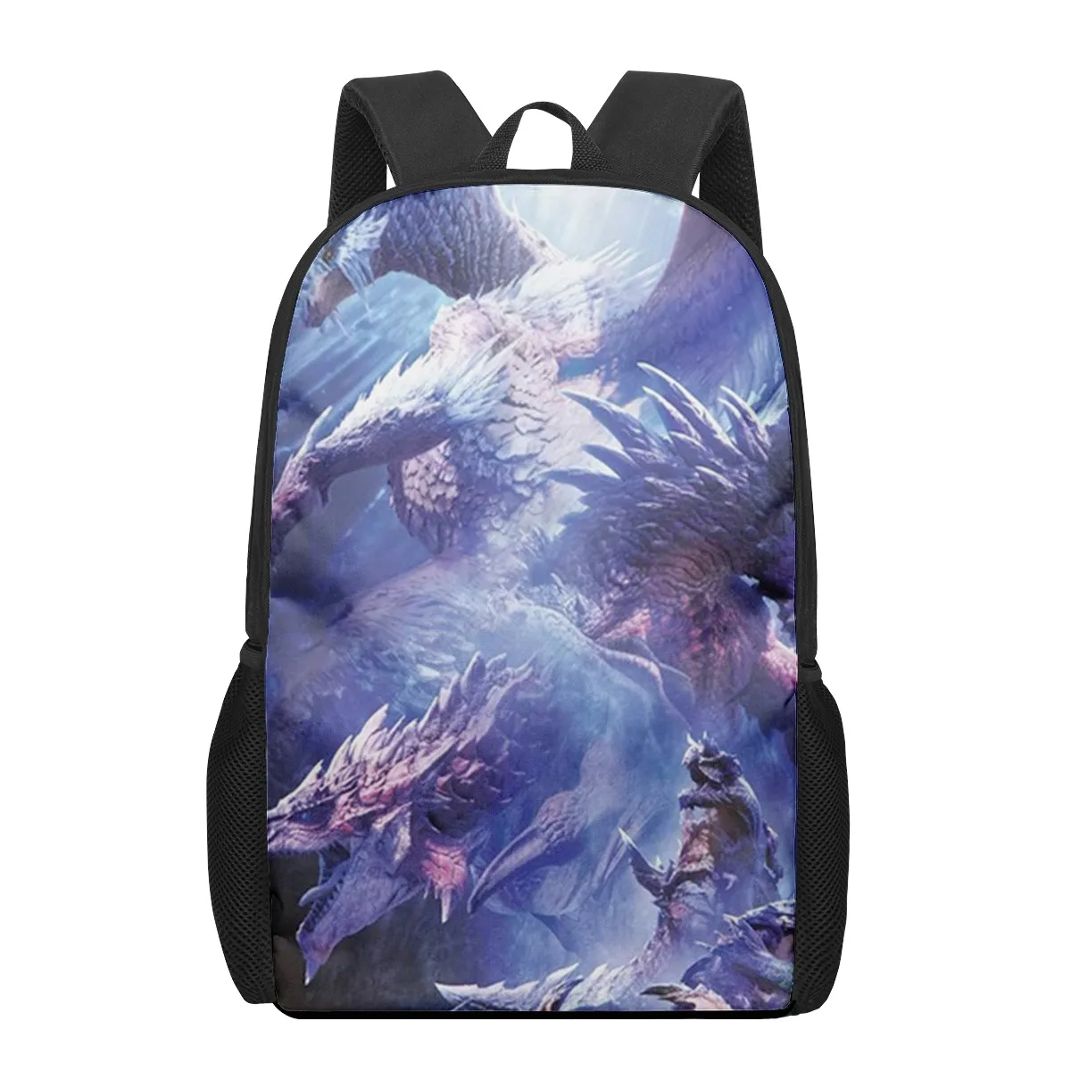 Monster Hunter World: Iceborne 3D-Muster Schultasche für Kinder Mädchen Jungen Lässige Büchertaschen Kinderrucksack Jungen Mädchen Schultasche