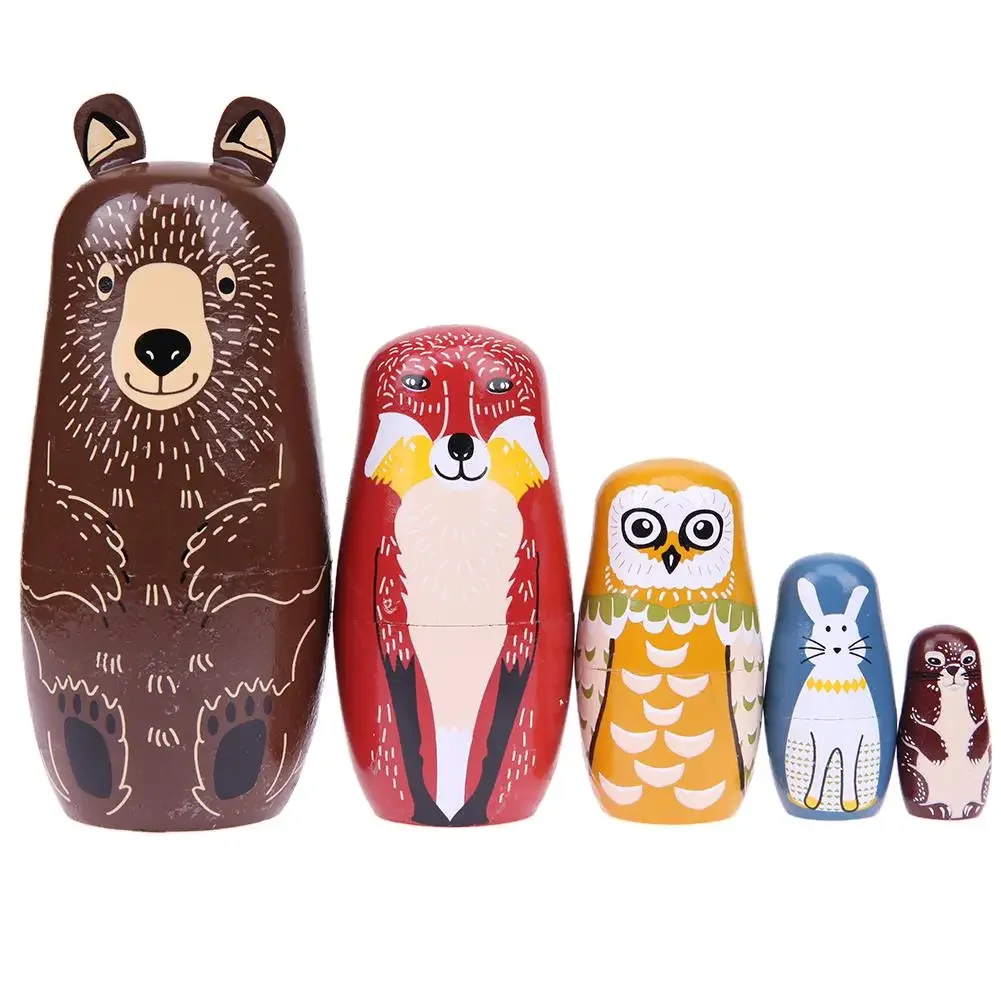 1 Set Matryoshka Dolls Wood Russian Nesting Dolls Babushka Hand Paint Bear Poupee Russe for Kids Gifts Crafted Doll Home Decor