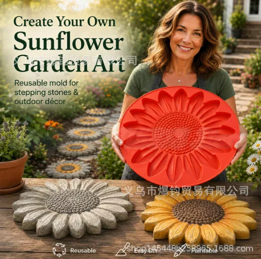 Imagen 7: Molde Reutilizable para Adoquines con Forma de Girasol, Moldes Redondos de 15.7'' para Adoquines, Decoración DIY para Jardín y Caminos, Molde para Pavimento con Forma de Girasol