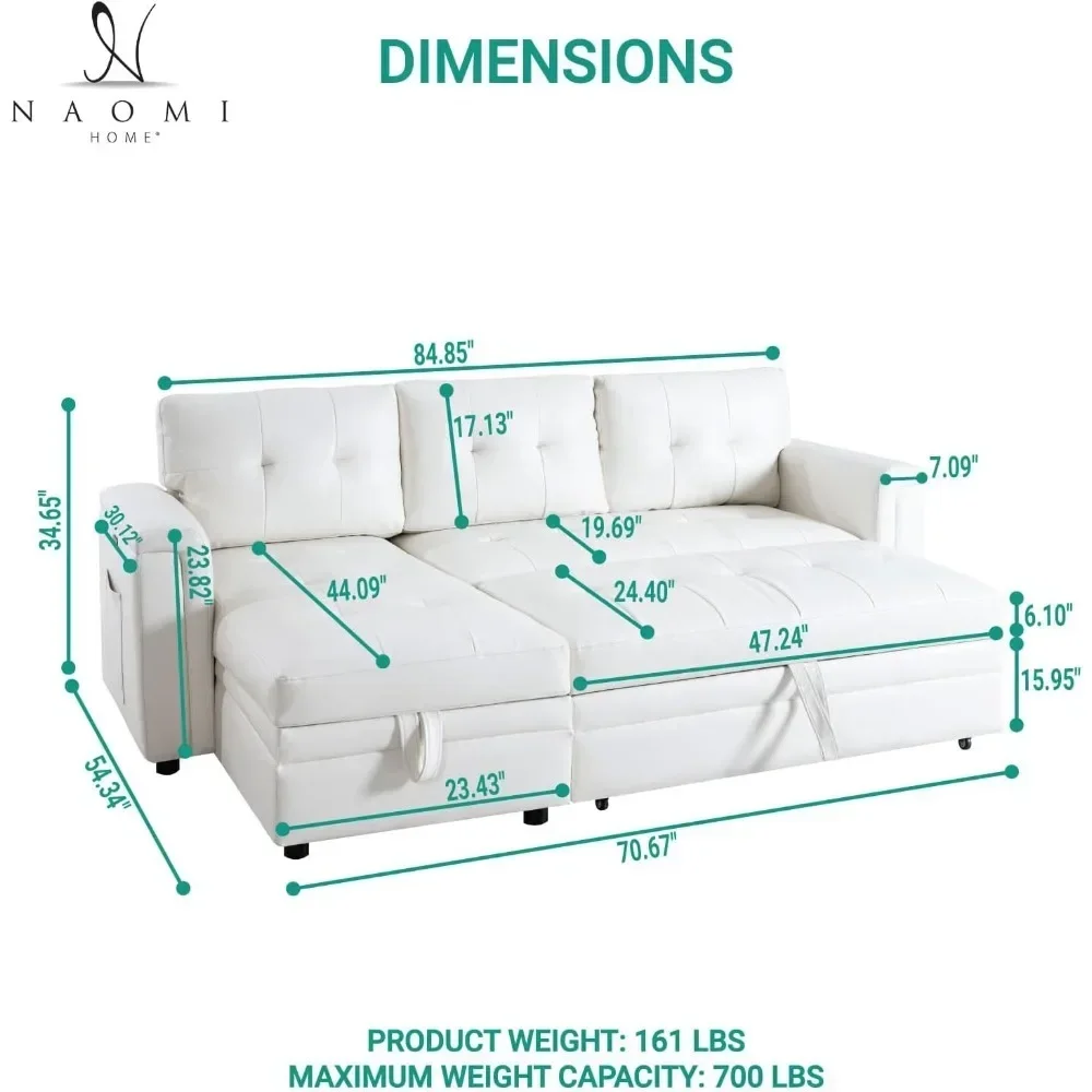 sofa beds, with USB Ports-L-Shaped Couch Convertible Pull-Out Bed,Timeless Design,Sturdy Construction, Air Leather sofas