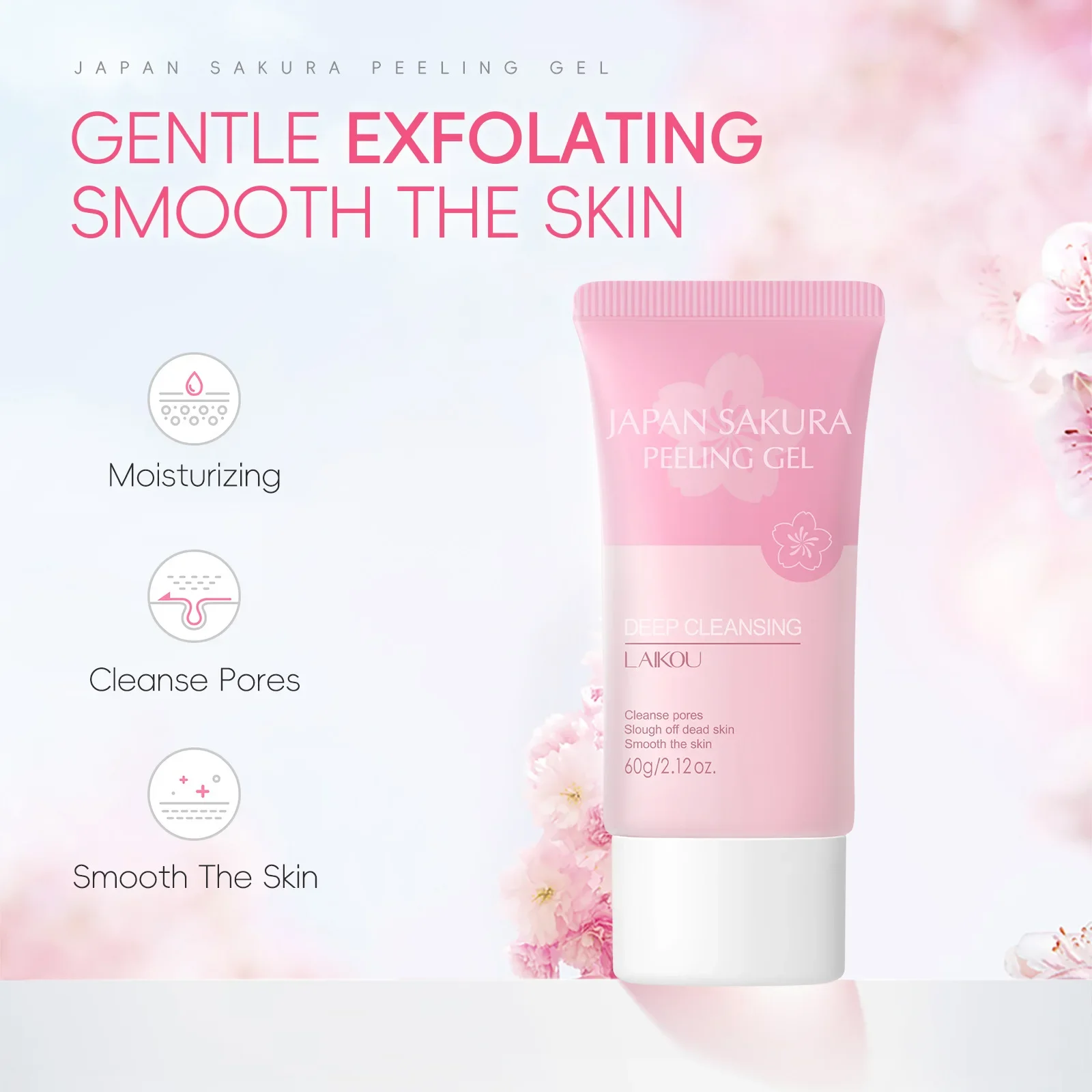 LAIKOU Japan Sakura Peeling Gel 60g Deep Cleansing Exfoliator Remove Dead Skin Pore Cleaner Smooth Skin Care