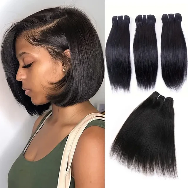 Wholesale Short Human Hair Bundles Brazilian Bone Straight Virgin Human Hair Weave Natural Color Hair Extensions 100g/pc Cheap