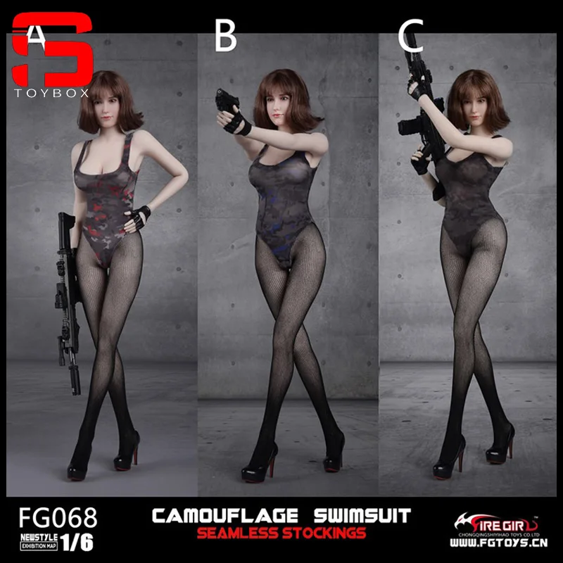 

Fire Girl Toys 1/6 FG068 Camouflage Swimsuit Seamless Stockings Set Female Clothes Model Fit 12 Inch Soldier Action Figure