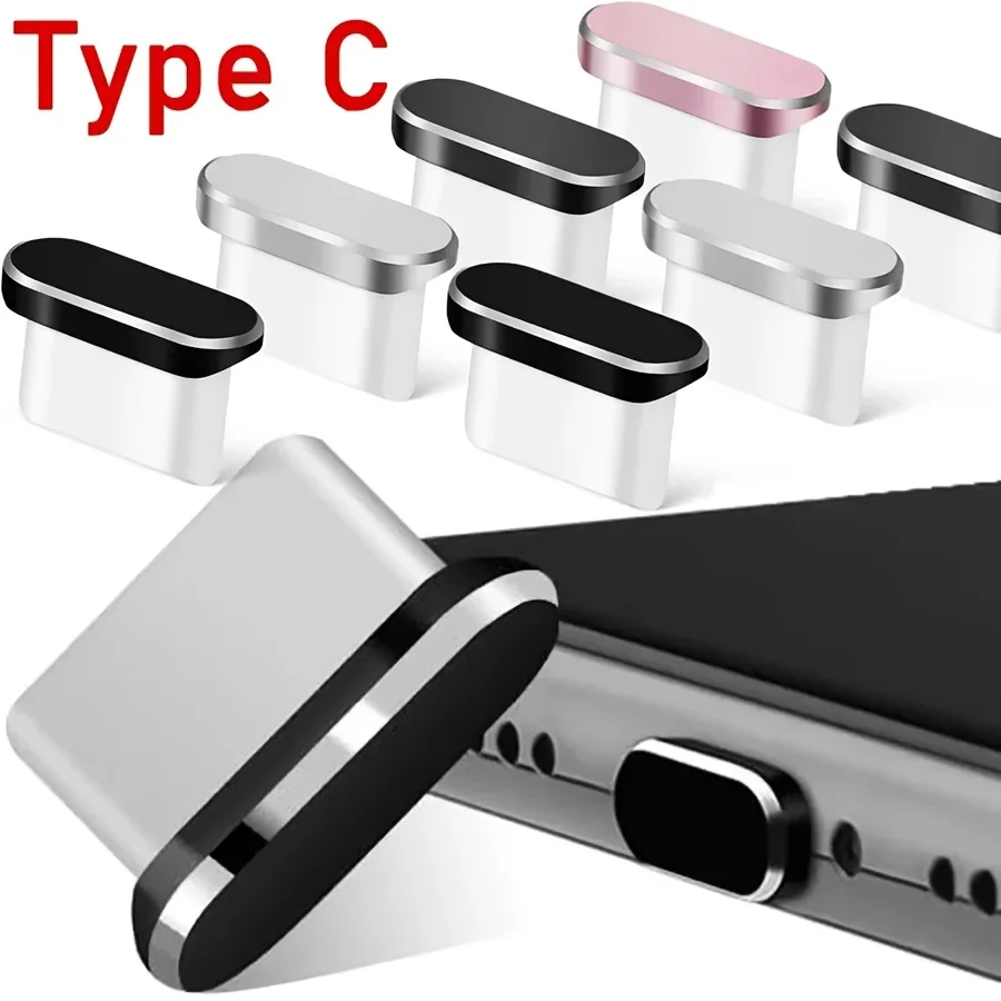 6-Piece Universal Type-C Metal Dust Plugs Set for iPhone 15 Pro Max Plus, Samsung, Huawei, and More Durable Charging Port Covers