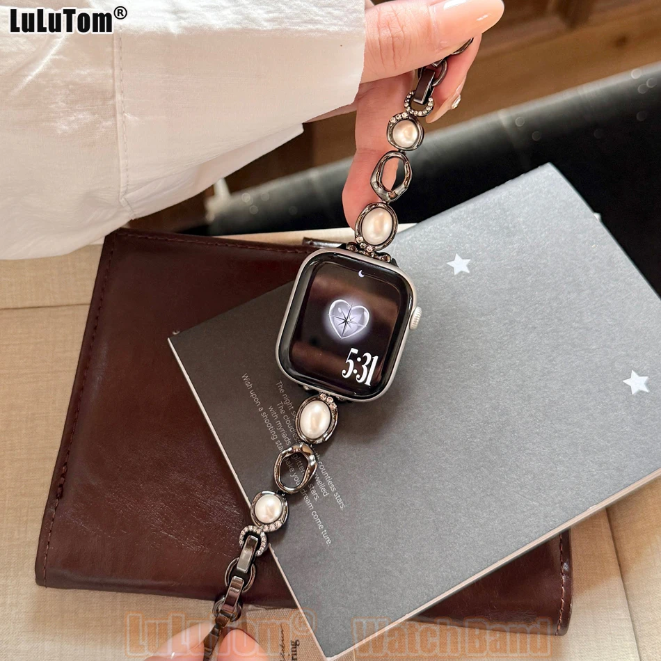 

Роскошный изысканный жемчужный браслет-ремешок для Apple Watch 11 10 9 8 7 6 5 4 3 SE Ultra, ремешок для Iwatch Series 38 40 41 42 44 45 46 49 мм