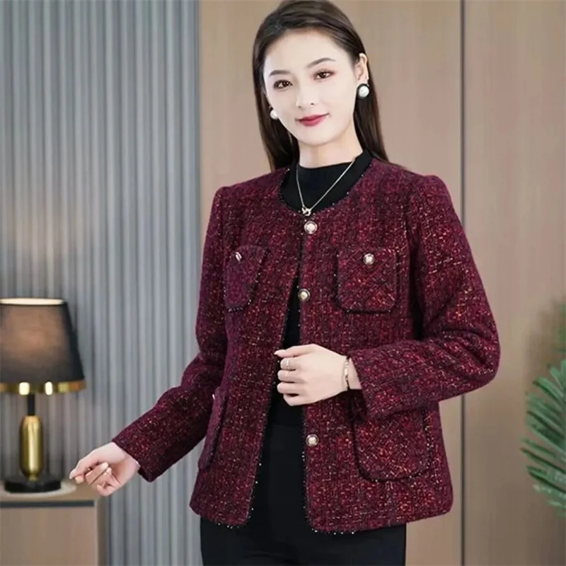 Frühling Herbst Frauen Rundhals Kurze Outwear Koreanische Damen Große Größe 5XL Tops Mantel 2025, Weibliche Mode Patchwork Casual Jacke