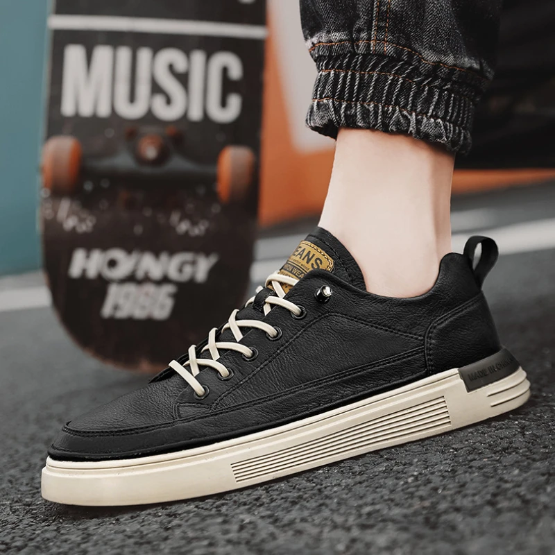 Fashion Casual Leather Shoes for Men Black Shoes Brand White Male Sneakers Office Work Shoes for Men\'s Platform Casual Shoe