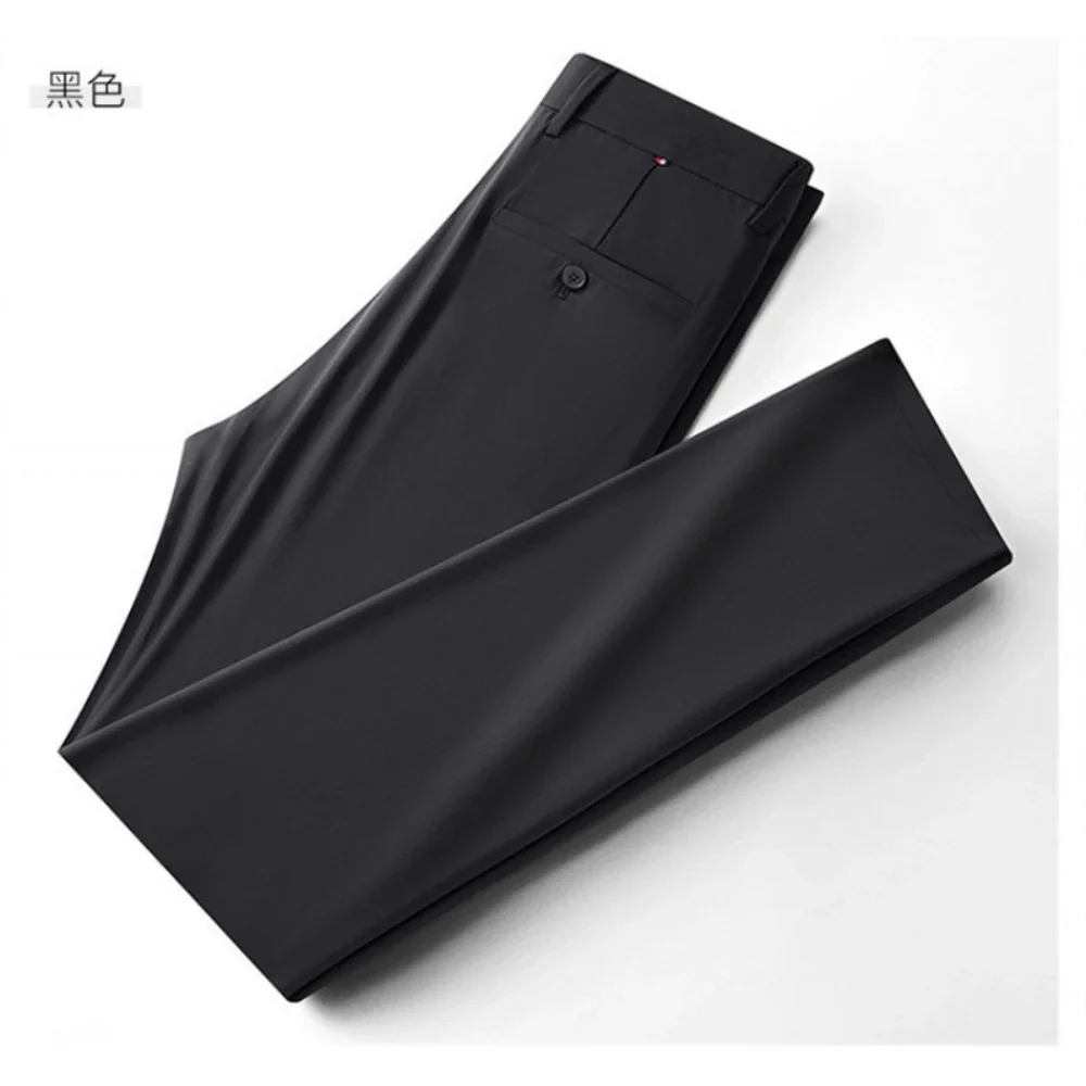 

2024, весна-лето, новые мужские повседневные брюки с высокой талией, однотонные прямые брюки с карманами, облегающие легкие эластичные брюки до щиколотки, мужские брюки