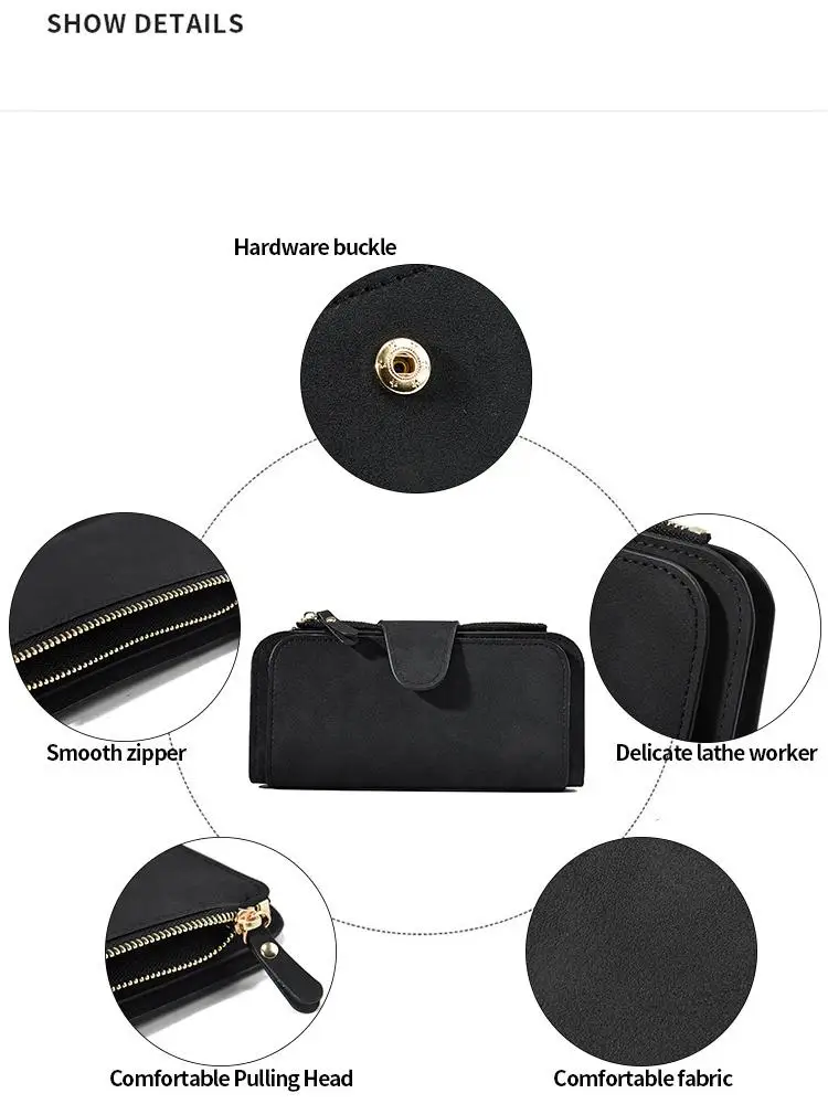 Vintage Long Wallet for Woman Frosted Leather Womens Credit Card Wallet Ultra Slim Long Zipper Coin Pocket ID Slot Card Holder