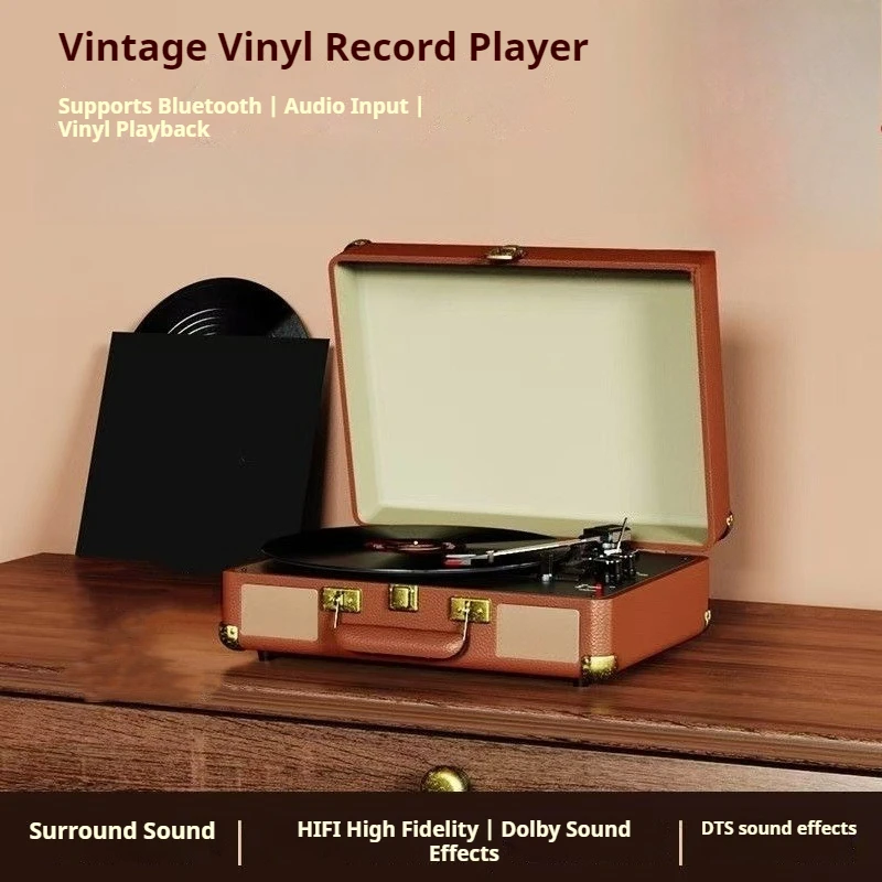 

Vintage Wooden Bluetooth Record Player Turntable Portable Suitcase Phonograph Speaker Retro Home Decor Living Room Gift Tweeter