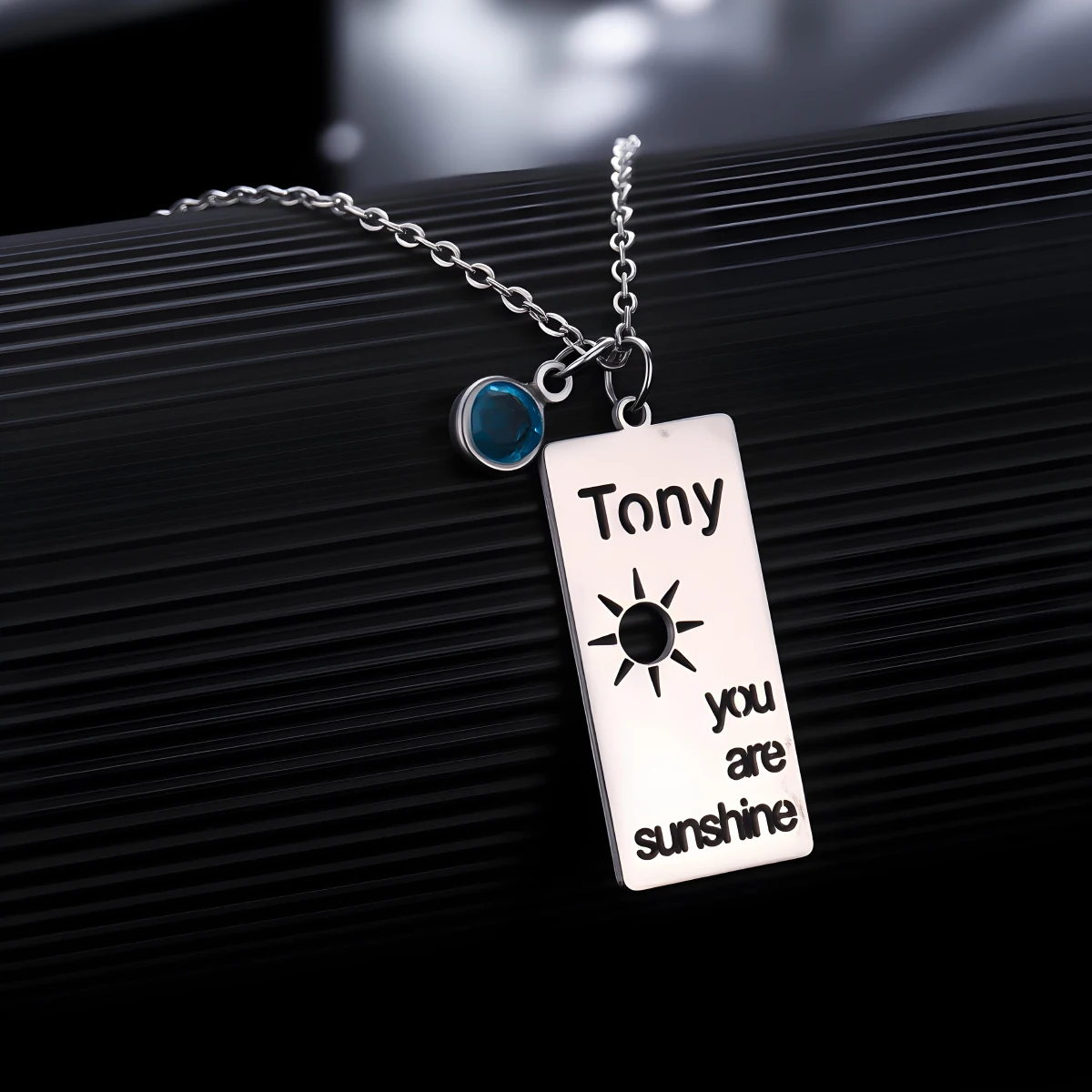 

New You Are Sunshine Personalized Necklace for Women Stainless Steel Chain Nameplate Sun Rectangle Pendant Birthday Jewelry Gift
