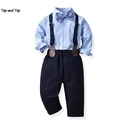 top and top Fashion New Kids Boys Gentleman Clothing Sets Long Sleeve Bowtie Shirts+Suspenders Pants Toddler Formal Suit Outfit