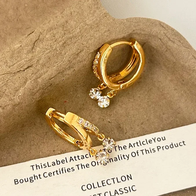 

Real 925 Sterling Silver Zircon Double Layered Round Hoop Earrings for Women Classic Fine Jewelry Minimalist Accessories